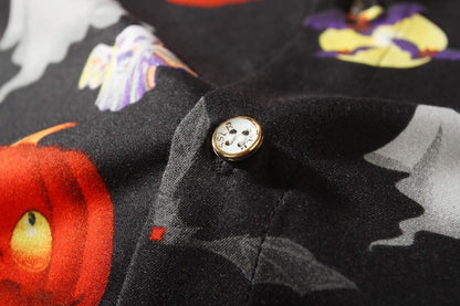 Stylish Men's Halloween Pumpkin Button-Down Shirt - Lightweight Short Sleeve Casual Wear
