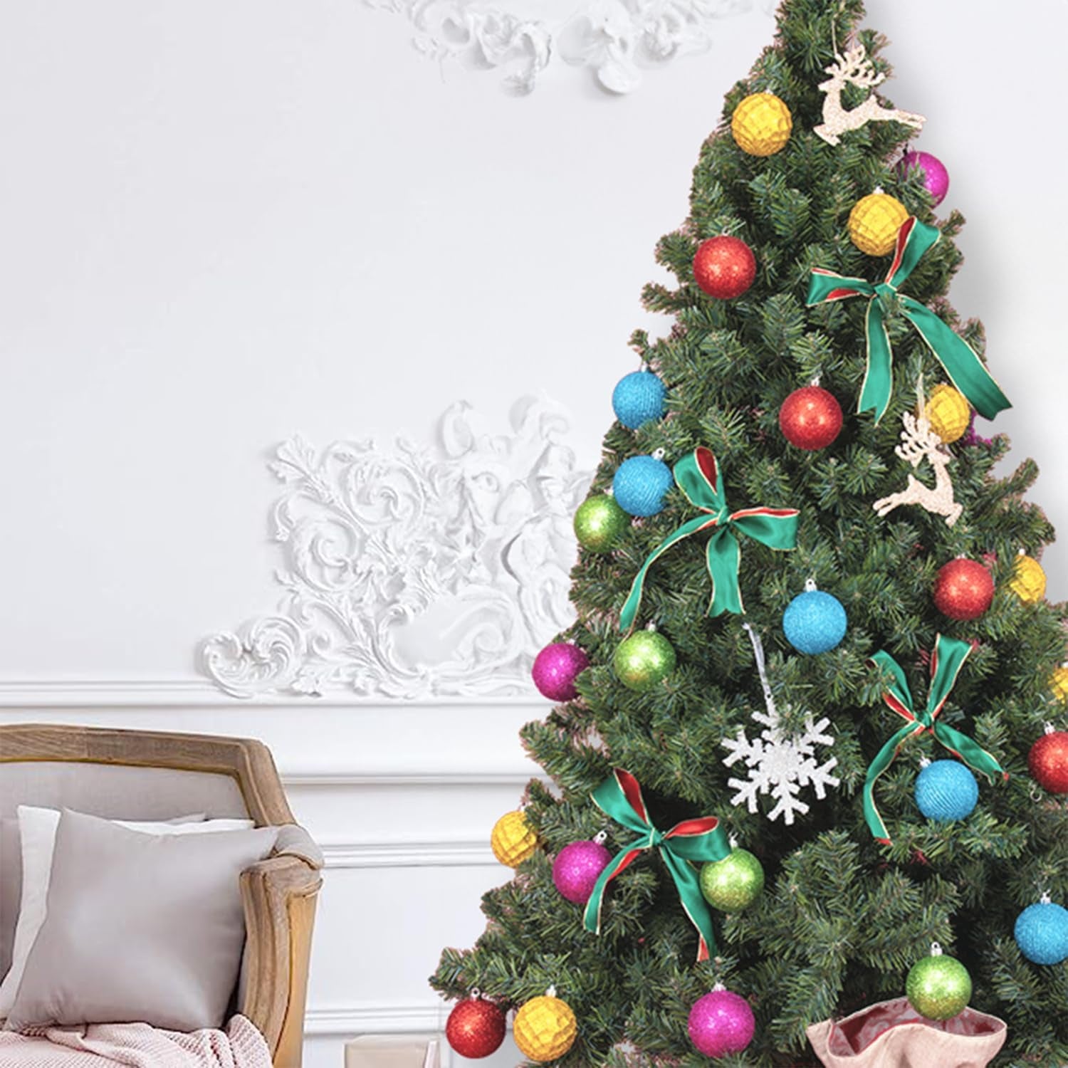 Ornaments, Shatterproof Christmas Tree Ornament Set, Christmas Balls Decoration 35 Count (2.75"/70Mm, Textured Rainbow)