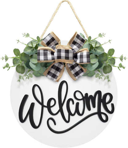 Charming Rustic Welcome Sign Wreath for Front Door - Spring Farmhouse Decor for Outdoor Home Elegance