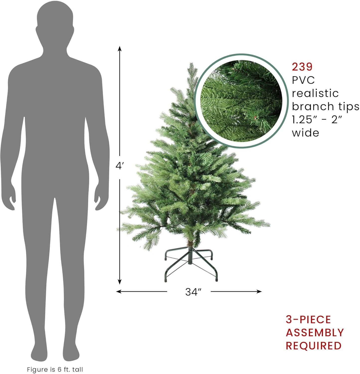 Coniferous Mixed Pine Artificial Christmas Tree, 4', Green