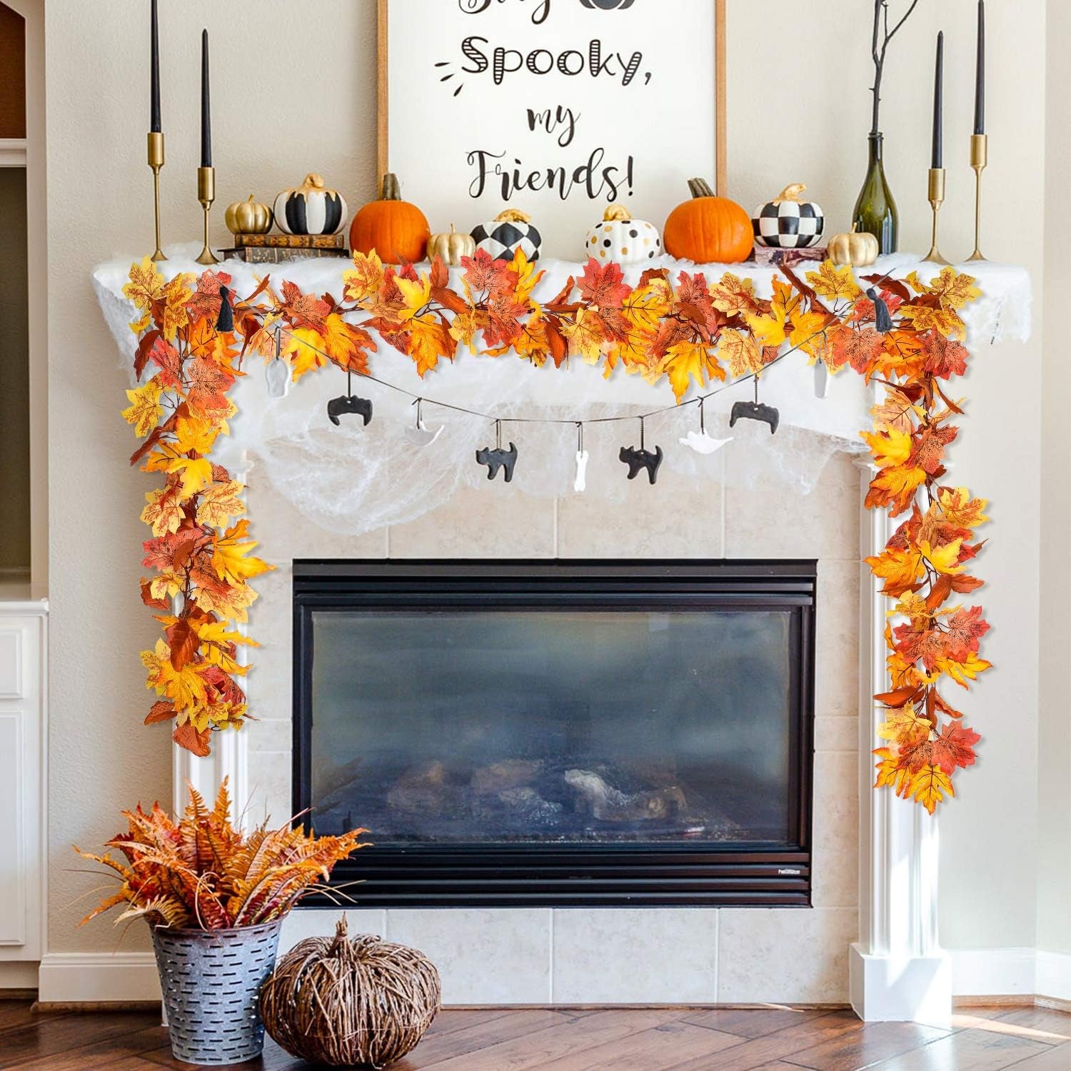 Vibrant 2 Pack Maple Leaves Fall Garland - 5.8Ft Autumn Decor for Home, Weddings, and Thanksgiving Celebrations