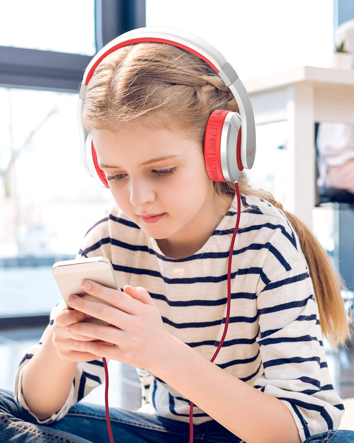 I41 Kids Headphones, on Ear Headphones with 3.5Mm Jack for Kids Children Girls Boys Teens, Foldable, Adjustable, Red