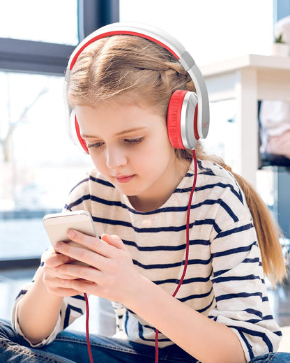 I41 Kids Headphones, on Ear Headphones with 3.5Mm Jack for Kids Children Girls Boys Teens, Foldable, Adjustable, Red