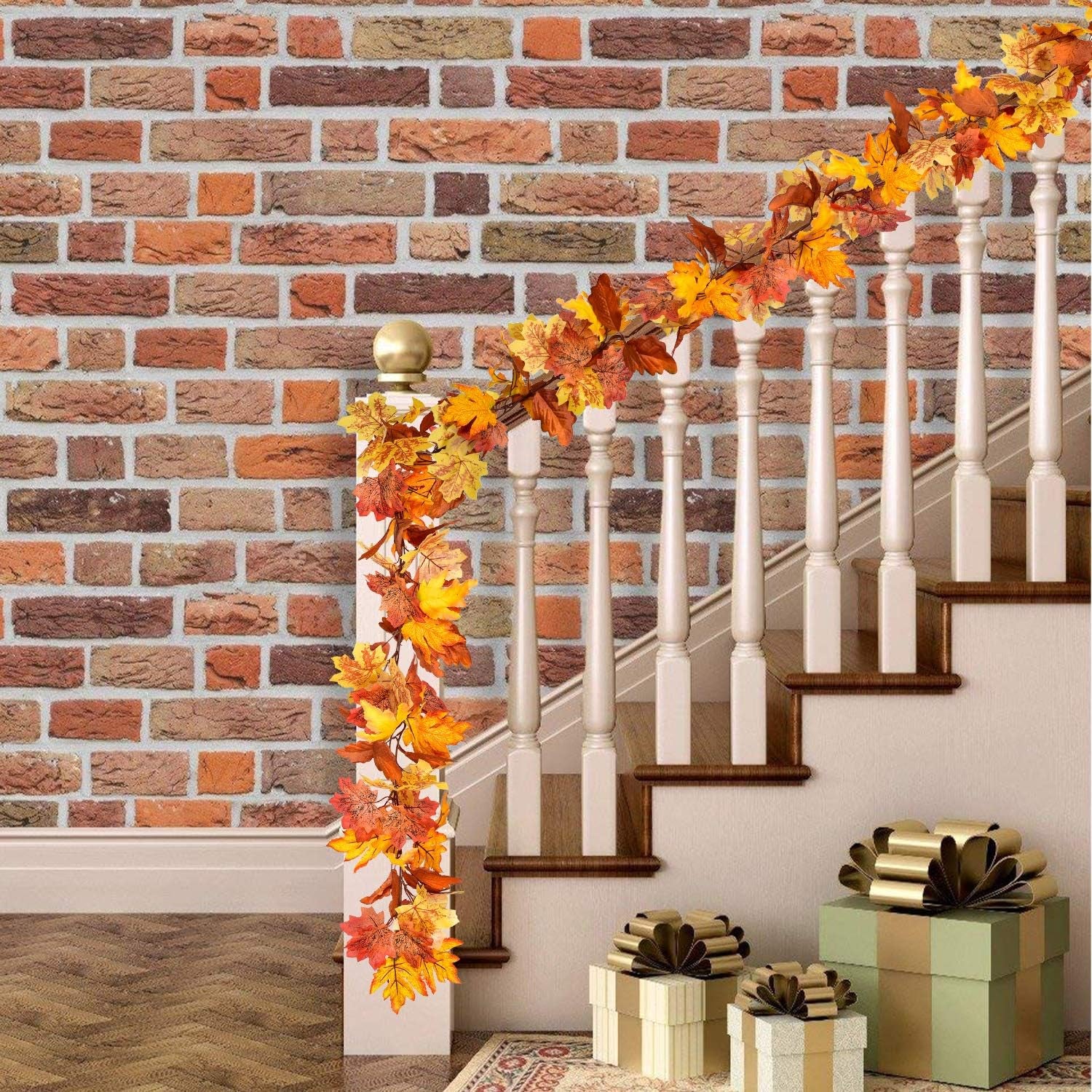 Vibrant 2 Pack Maple Leaves Fall Garland - 5.8Ft Autumn Decor for Home, Weddings, and Thanksgiving Celebrations