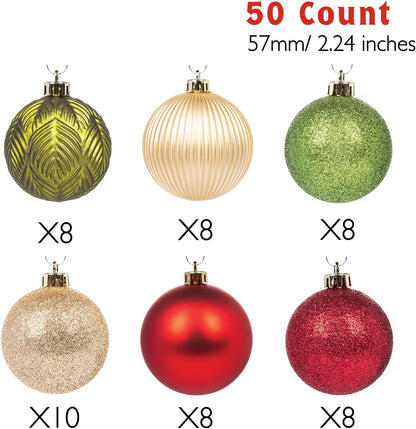 Ornaments, Shatterproof Christmas Tree Ornament Set, Christmas Balls Decoration 50 Count (2.24"/57Mm, Woodland)